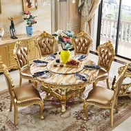 Antique European Round Marble Dining Table Set / Lixra