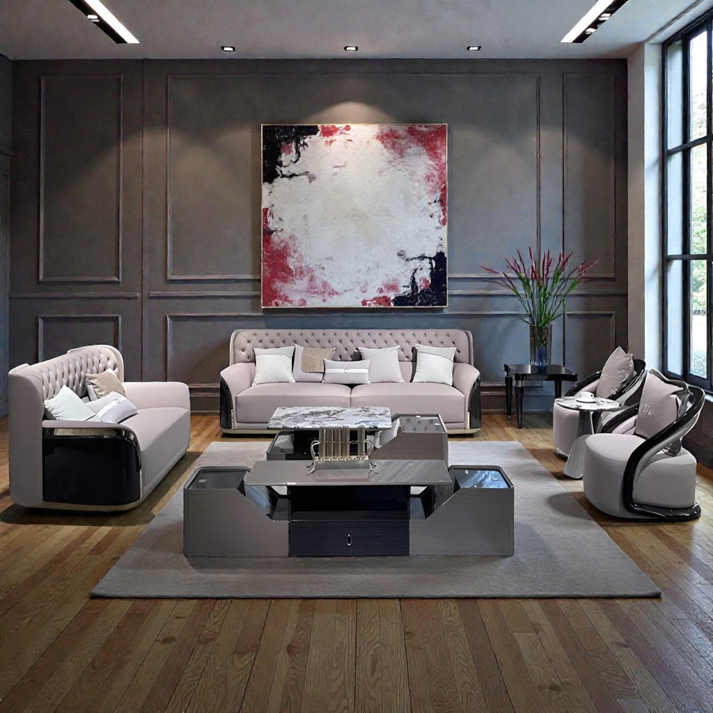 Aesthetic Tufted Leather Cozy Luxury Sofa Set / Lixra