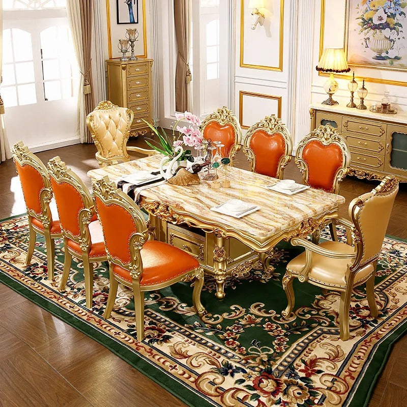 European Rectangle Marble Royal Dining Table Set / Lixra