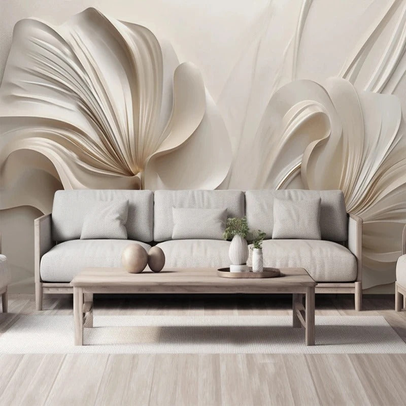 3D-luxury Creamy White Floral Wallpaper / Lixra