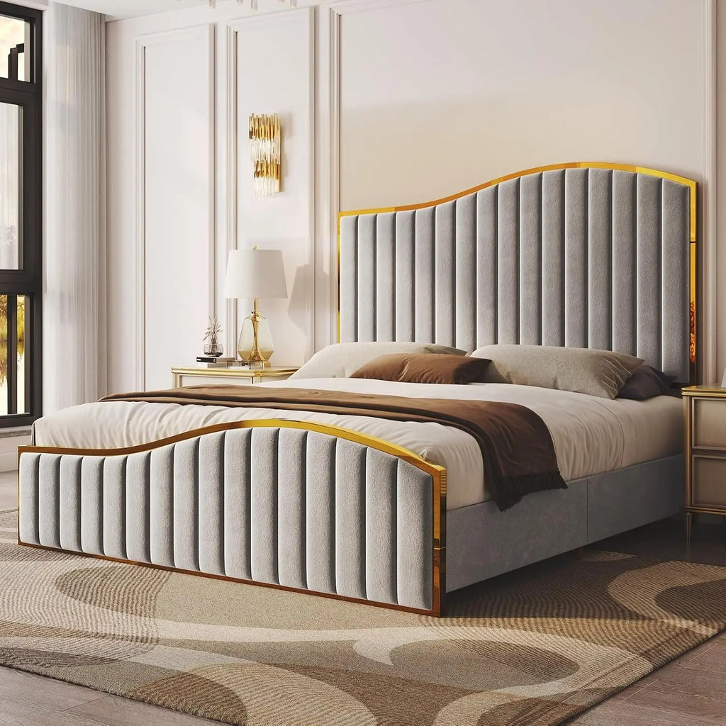 Aesthetic Velvet Upholstery Queen-Size Bed / Lixra