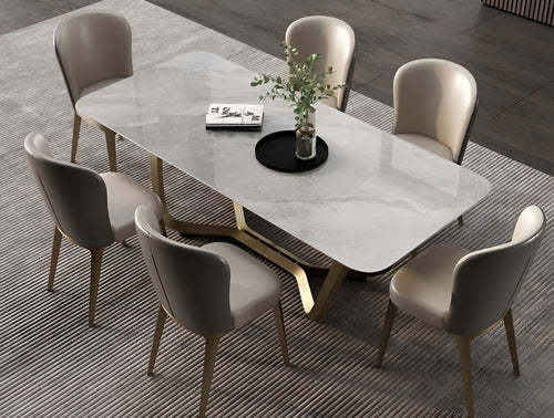 Light Finish Marble-Top Dining Table Set / Lixra