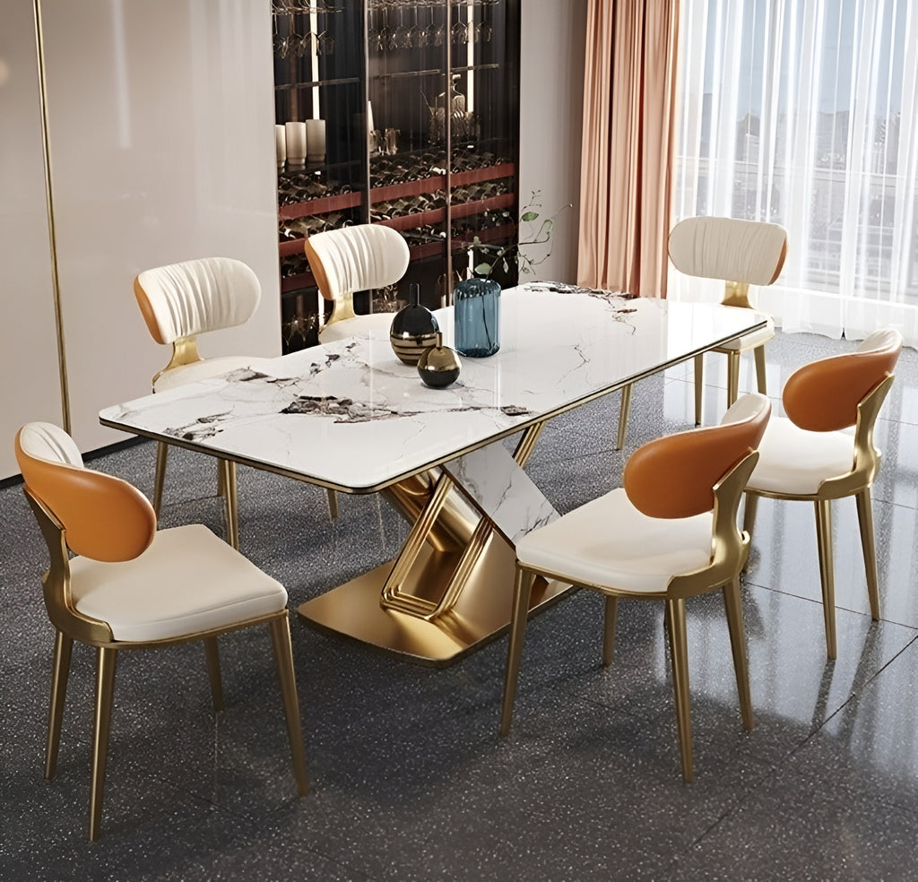 6-Seater Modern Marble Dining Table Set / Lixra