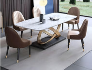 Golden Finish Marble Dining Table Set / Lixra