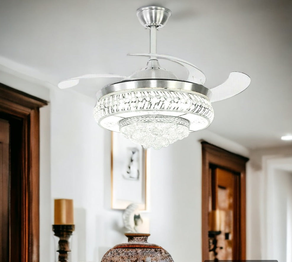 Stunning Design Ornate Shimmer Crystal Chandelier With Fan / Lixra
