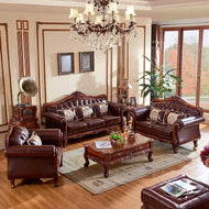 Liville Style Leather European Wooden Sofa Set / Lixra