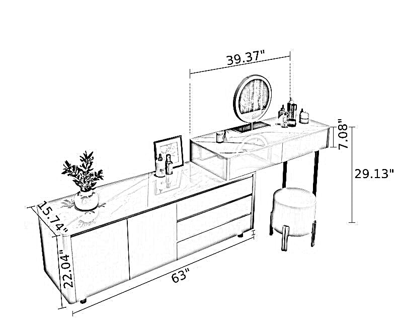 modern dressing table dimensions Modern Dressing Table with Adjustable Lighting and Multi-Drawer Storage for Small Spaces
