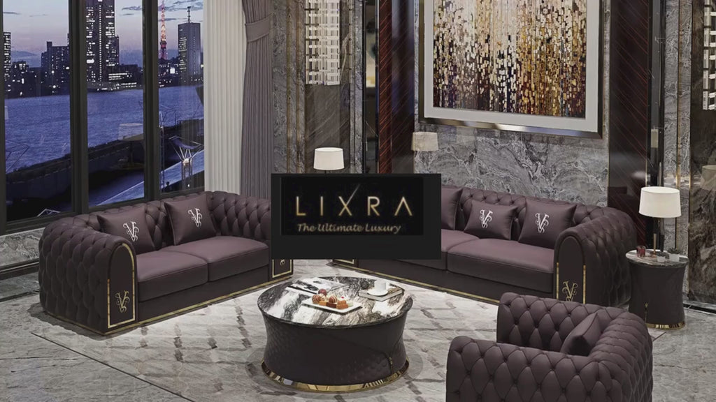 Luxurious Button Tufted Leather Sofa-Set / Lixra
