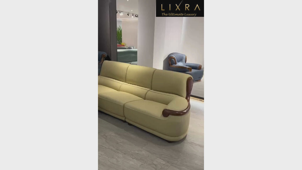 Genuine Leather Upholstered Wooden Sofa Set  / Lixra