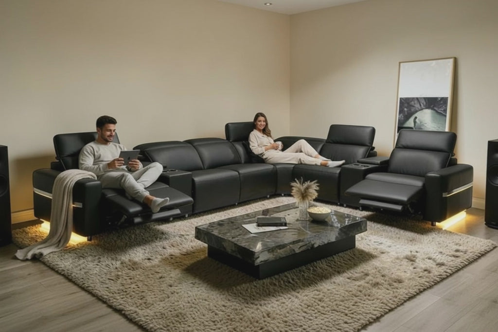 Modern L-Shaped Power Recliner LED Leather Sofa / Lixra