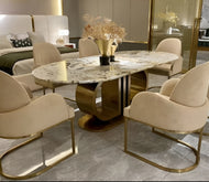 Oval Shaped Marble Dining Table Set / Lixra