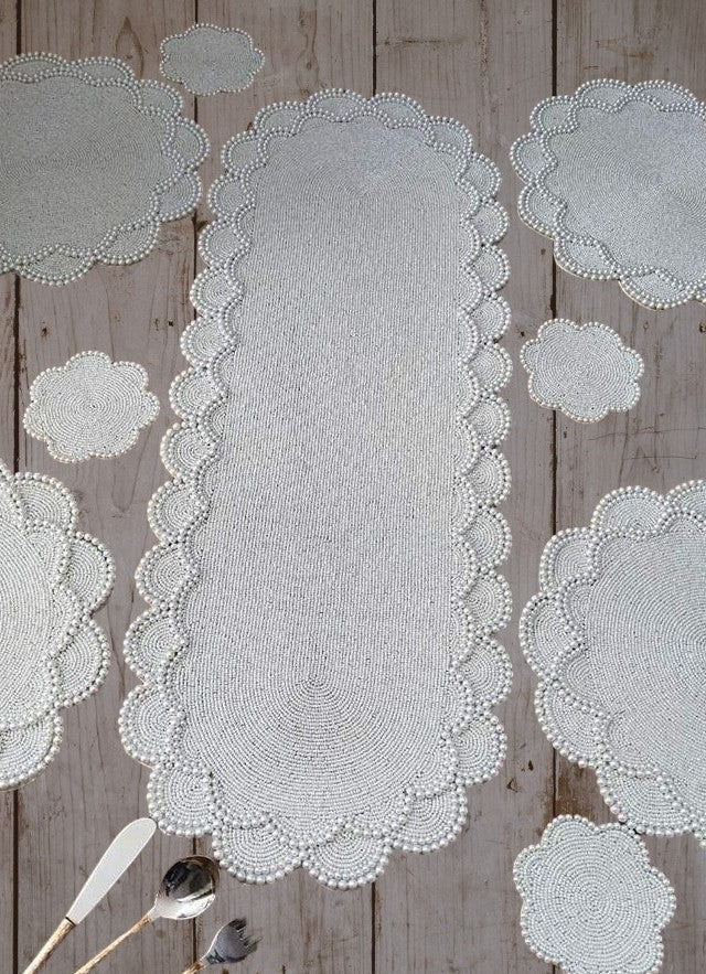 Handcrafted Beaded White Dining Table Runner