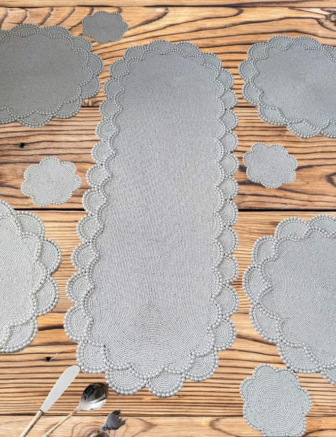 Handcrafted Beaded White Dining Table Runner