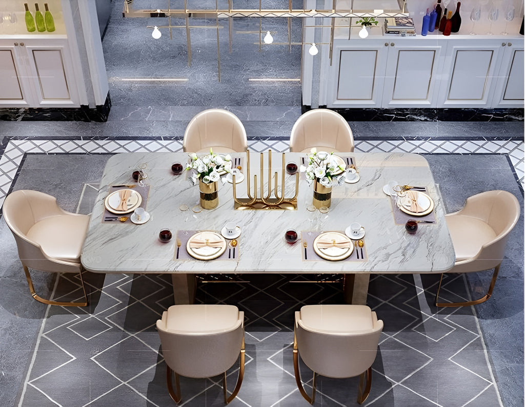 Shine Finish Marble-Top Dining Table Set / Lixra