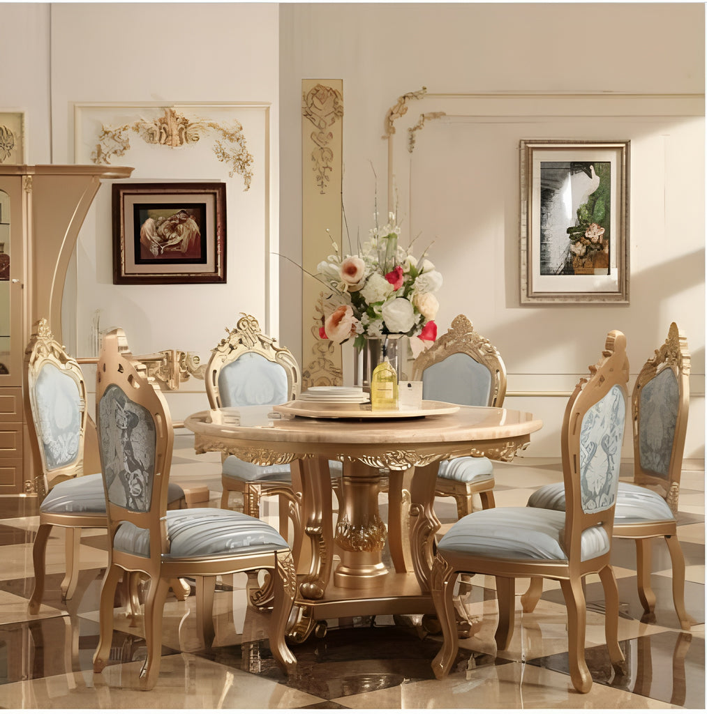 Brusten Round European Marble Dining Table Set / Lixra