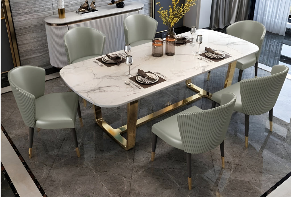 Steel Finish Marble Dining Table-Set / Lixra