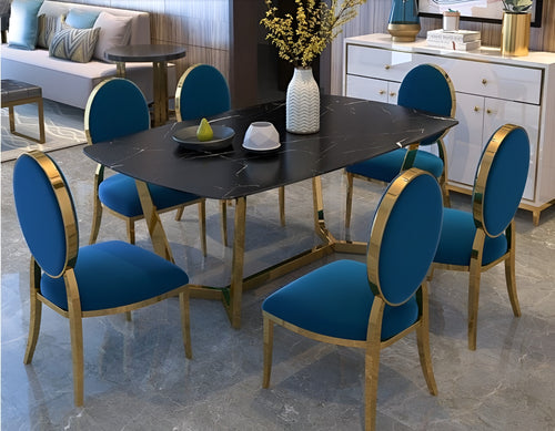 Gold Finish Marble Dining Table Set / Lixra
