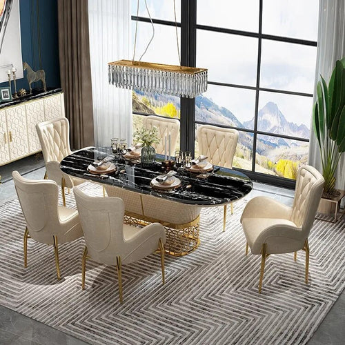 Sleek Marble Sophisticated Dining Table Set with Metal Base / Lixra