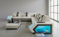 Coastal Comfort Leather Sectional With Led Light / Lixra