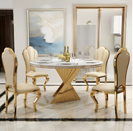 Modernistic Golden Finish Marble Dining Table Set / Lixra