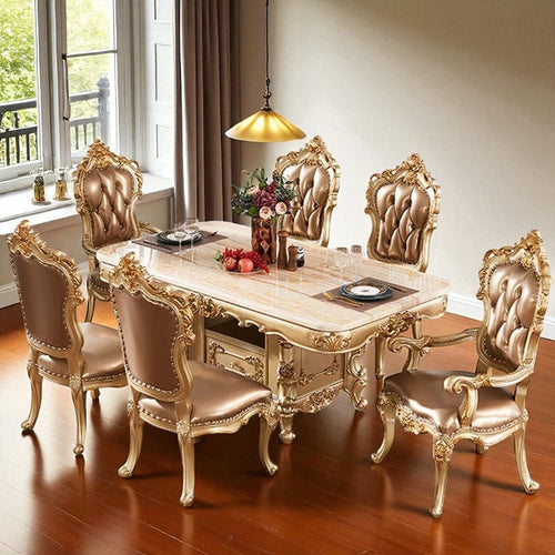 European Rectangular Marble-Top Dining Table Set / Lixra