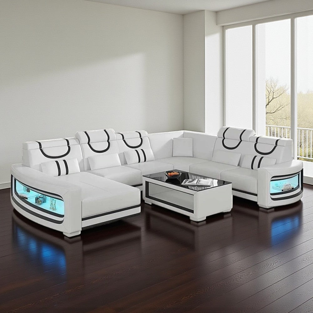 U-Shaped Sectional LED Leather Sofa / Lixra