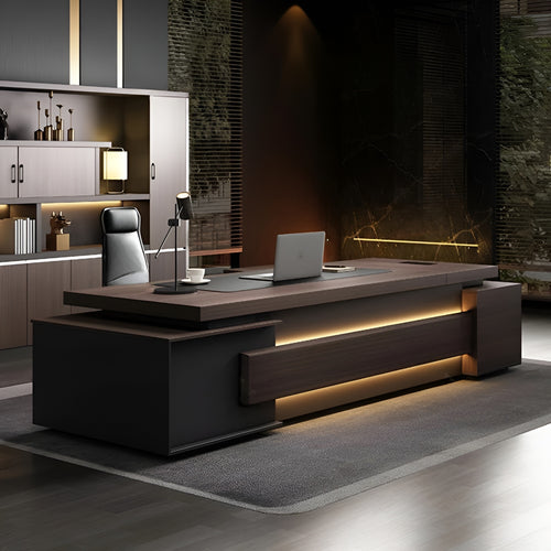 Elegant Solid Wooden Computer Desk With LED / Lixra