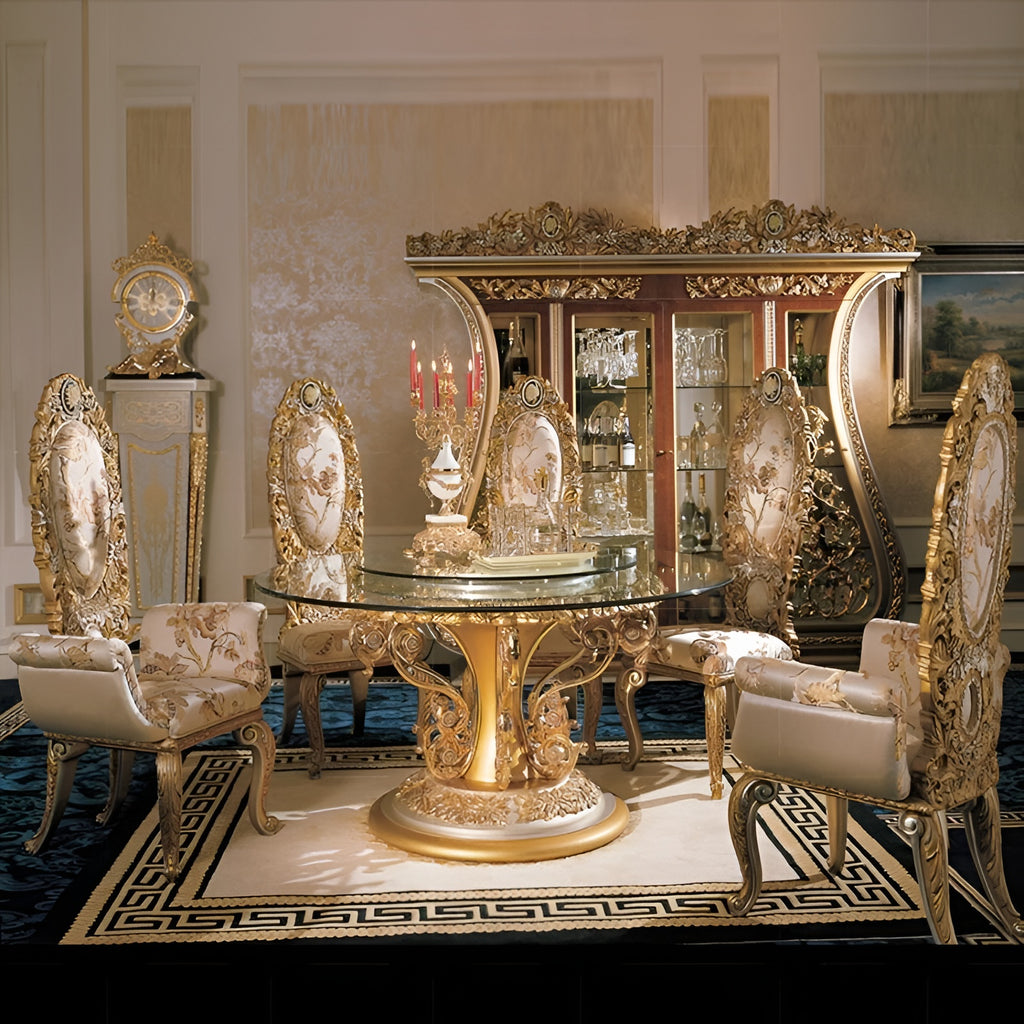 European Brusten Carved Dining Table Set / Lixra