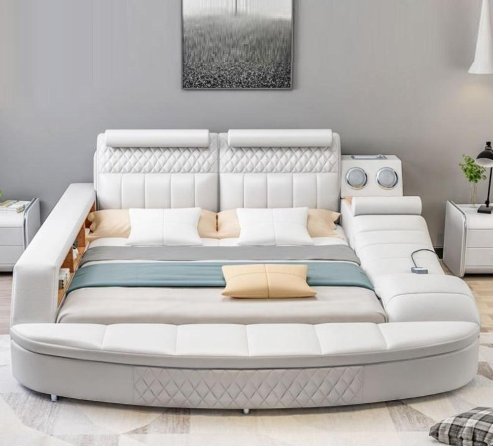 Modern Designed Multifunctional Wooden Frame Leather Bed -  Lixra