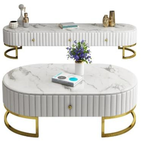 Supreme Modern Luxurious Marble Top Coffee Table and TV Stand - Lixra