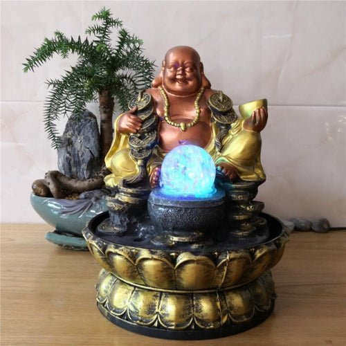 Laughing Buddha Table Top Water Fountain of Good Fortune - Lixra