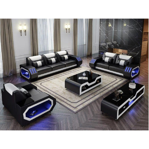 Sumptuous Home Comfort Designed Modern Leather Sofa Set With LED Light / Lixra