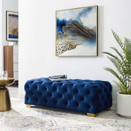 Button Tufted Modern Aesthetic Velvet Ottoman - Lixra