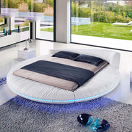 Cozy Modern Leather Round Bed with LED / Lixra