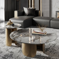 Round Marble Top Coffee Table with Metal Base / Lixra