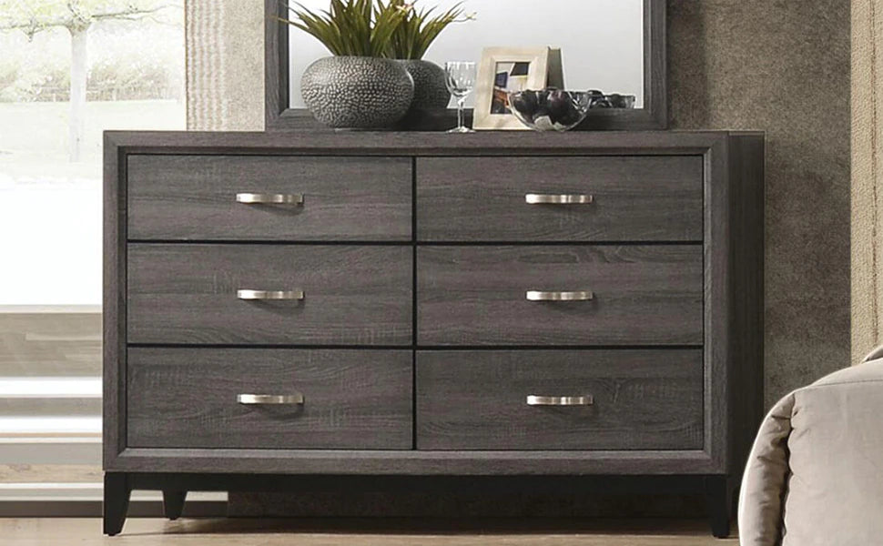 Transitional Style Weathered Gray Wooden Makeup Dresser - Lixra