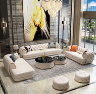 Classic Button Tufted Leather Sofa Set / Lixra