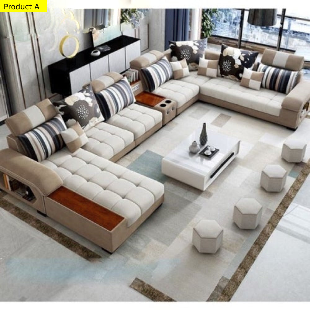 Enchanting Minimalist Modern Beige And Off-White Fabric Sectional Sofa ...