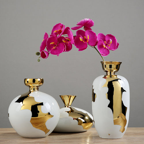 European Style Golden Finish Decorative Flower Vase / Lixra