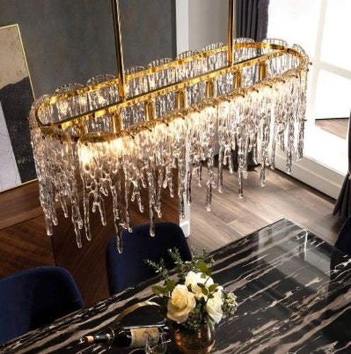 Dazzling Ice Droplets Crystal Designed Golden Metal LED Chandelier  - Lixra