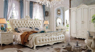 Button Tufted Vintage Leather Bedroom Set / Lixra