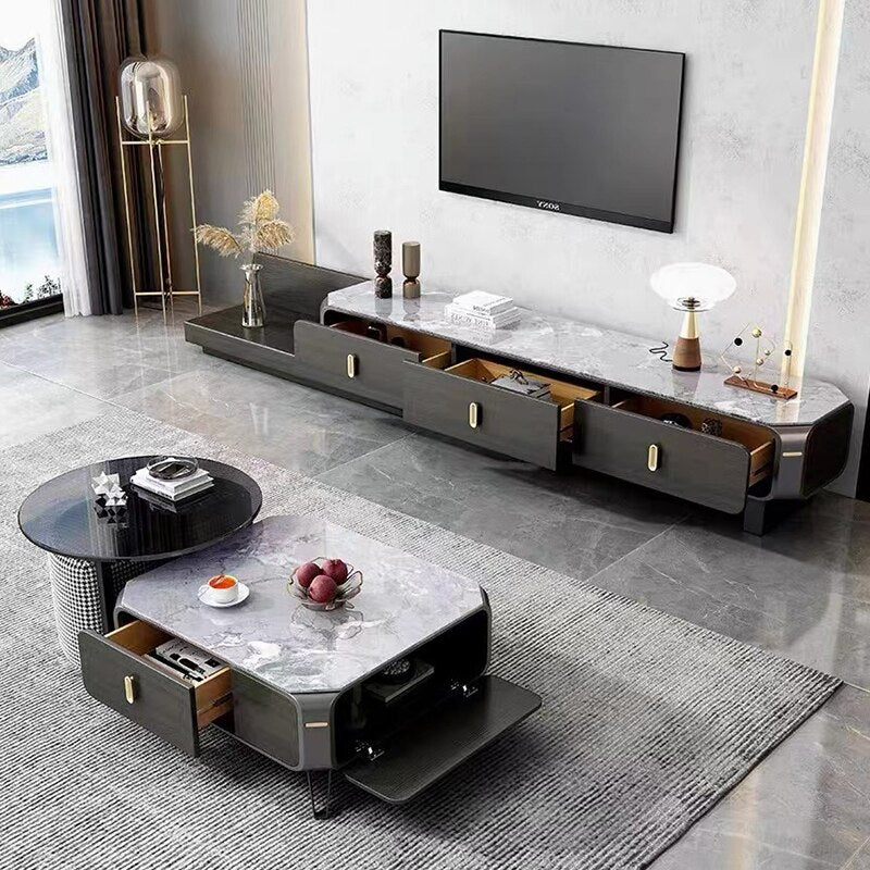 Modern Luxurious Glossy Finish Coffee Table With TV Cabinet / Lixra