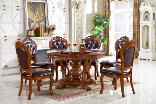 Antique Style Splendacious Dining Table Set With Lazy Susan - Lixra