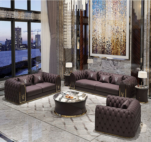 Button Tufted Design Luxurious Leather Sofa Set - Lixra