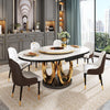 Convertible Gleamy Marble-Top Dining Table Set With Lazy Susan /  Lixra
