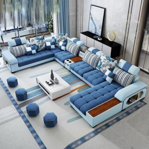 Enchanting Minimalist Modern Blue Shades Fabric Sectional Sofa - Lixra