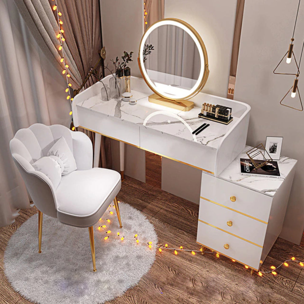 Modern Luxurious Marble-Top Dresser Set - Medium / With Chair Modern Luxurious Marble-Top Dresser Set - Medium / With Chair