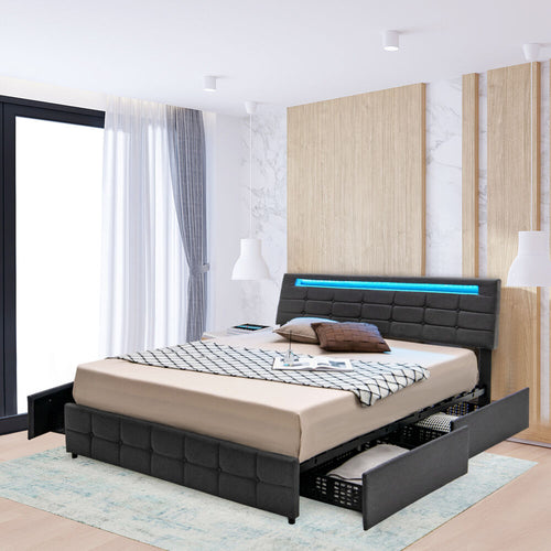 Sumptuous Modern Spacious Queen Size Bed with LED Lights / Lixra