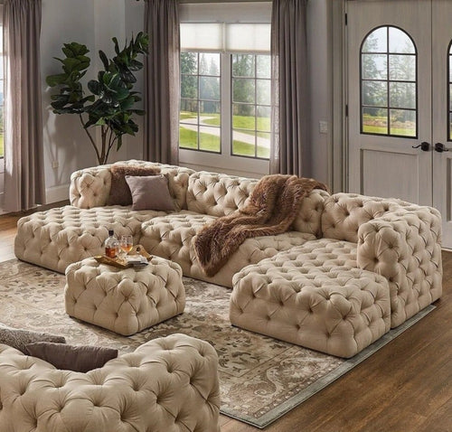 Resplendent Button Tufted Comfy Fabric Upholstered Sectional Sofa / Lixra