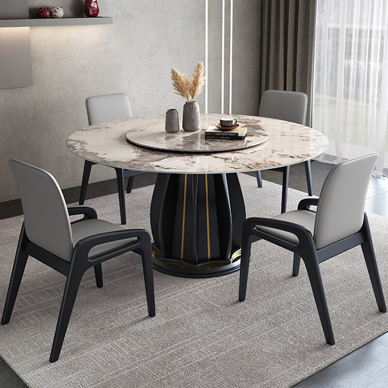 Luxurious Design Marble Top Round Dining Table Set With Lazy Susan / Lixra